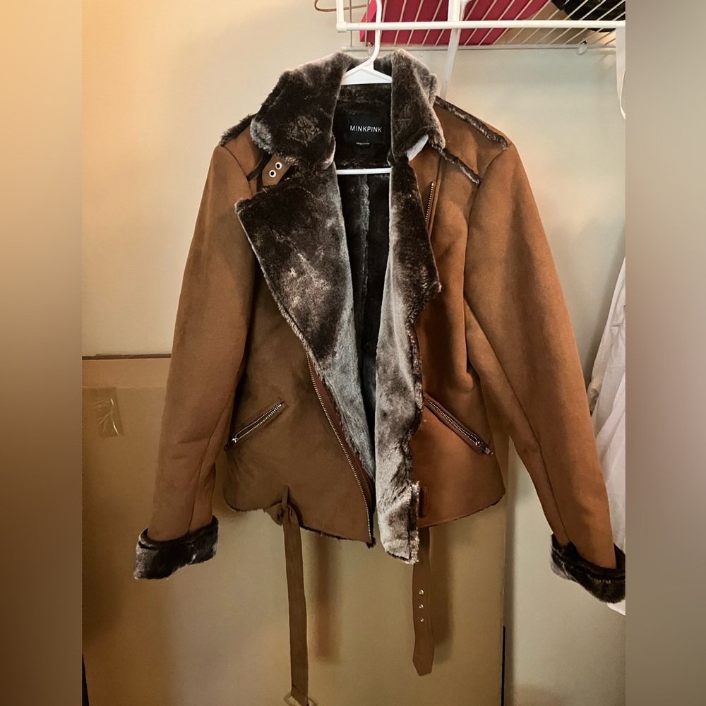 MINKPINK Fur lined bomber coat